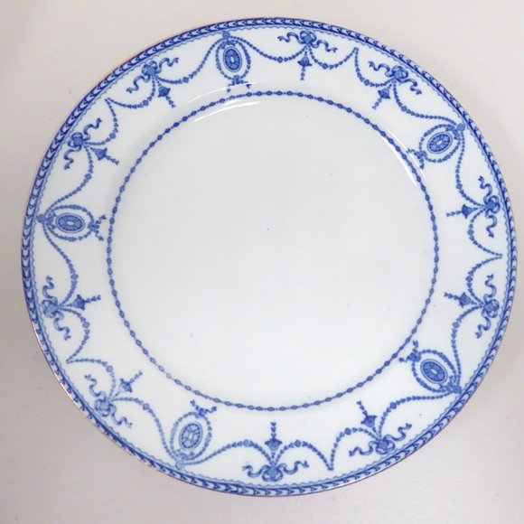 ADAMS WOOD & SONS SEMI PORCELAIN flow blue white antique dinner plate dish 10" - Picture 3 of 8